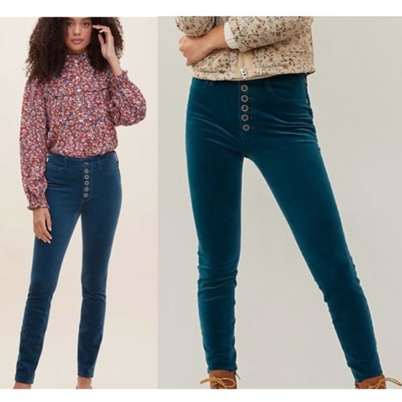 Anthropologie Pilcro High-Rise Button-Fly Blue Skinny Corduroy Pants NWT - Picture 3 of 8